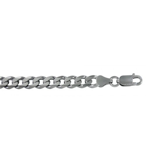 6.8mm Rhodium Plated Curb Chain, 8" - 28" Length, Sterling Silver